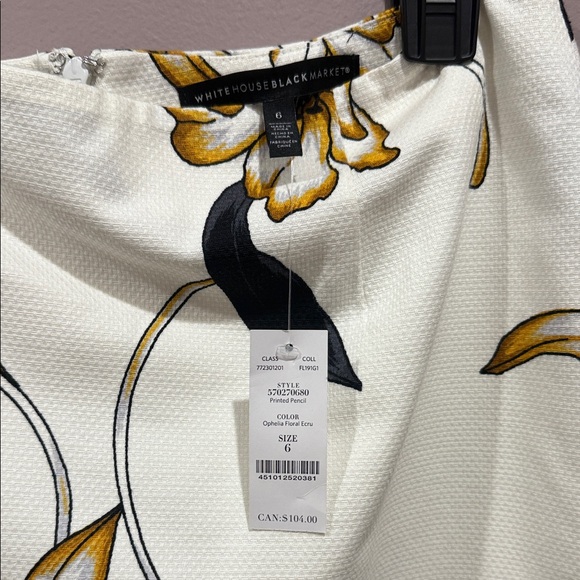 White House Black Market Cream Floral Pencil Skirt, Size 6 -NWT - Picture 4 of 12